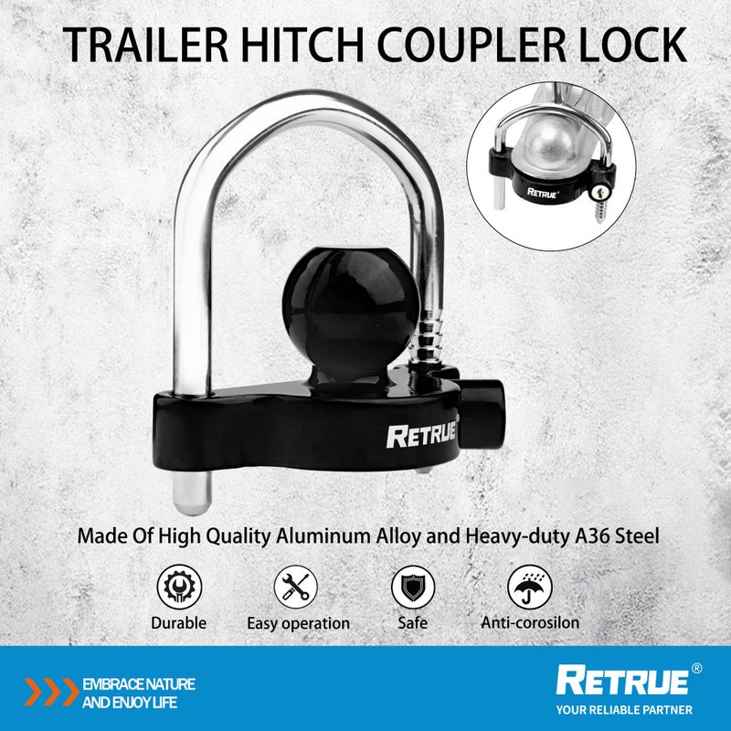 RETRUE Universal Coupler Lock Trailer Locks Ball Hitch Trailer Hitch Lock Adjustable Security Heavy-Duty Steel fits 1-7/8 Inch, 2 Inch, 2-5/16 Inch Couplers, Black (Pack of 2) - Image 4